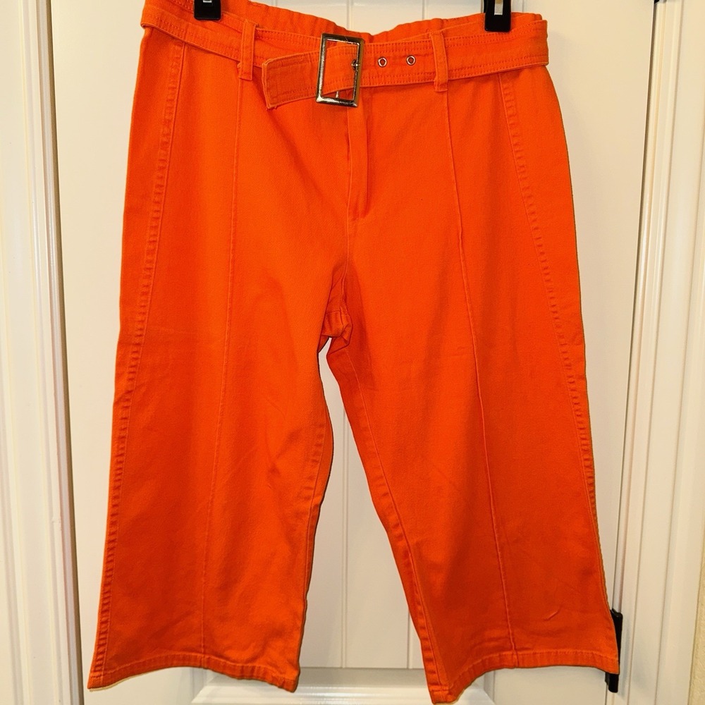 VTG Zoey Beth Y2K Orange Belted Crop Pants Culottes Gauchos Wide Leg Mid Rise M